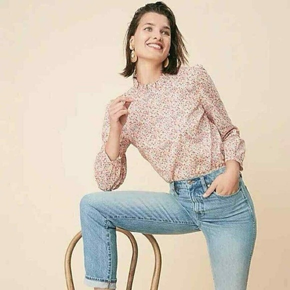 J. Crew Women’s Liberty Fabric Ditzy Floral‎ Ruffle Neck Long Sleeve Blouse- S - Picture 1 of 8
